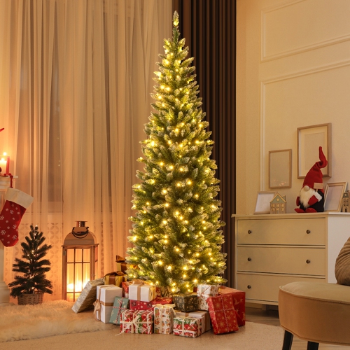 Crayon étroit illuminé à charnière pour Noël de 6 pi avec 250 lumières LED et 618 pointes de Costway