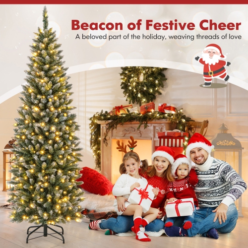 Crayon étroit illuminé à charnière pour Noël de 6 pi avec 250 lumières LED et 618 pointes de Costway