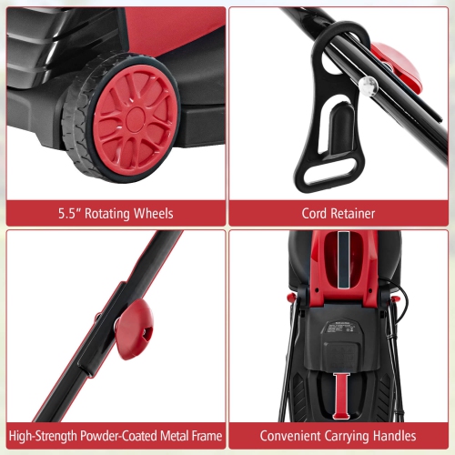 Costway Electric Corded Lawn Mower 10/12-AMP 13/14-Inch Walk-Behind Lawnmower with Collection Box