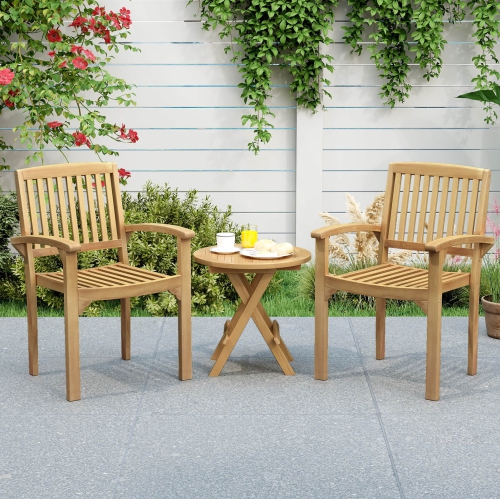 Fauteuil patio extérieur en teck 1/2/4 PCS de Costway, siège latté et siège incurvé