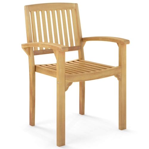 Costway 1/2/4 PCS Outdoor Patio Chair Teak Wood Armchair with Slatted Seat & Curved Seat