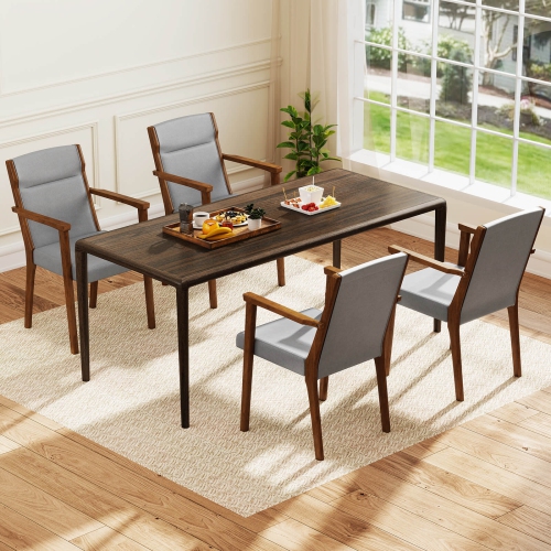 Costway 2/4 PCS Mid-Century Modern Dining Chairs Upholstered Wooden Accent Chairs with Headrest