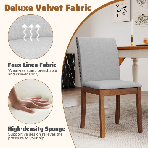 Ensemble de chaises de salle à manger recouvertes de Costway 2/4 avec garniture cloutée, pattes en caoutchouc, siège rembourré