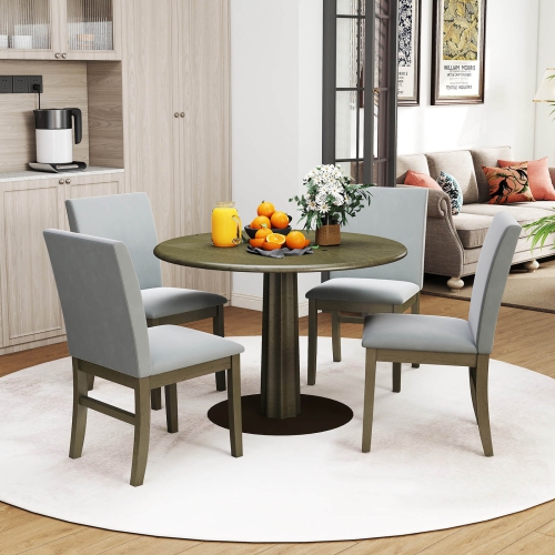 Costway Upholstered Dining Chairs Set of 2/4 with Rubber Wood Legs Padded Seat & High Back