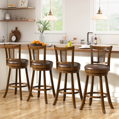 Costway Set of 2/4 Bar Stools 30" Swivel Bar Chairs with PE Rattan Backrest & Footrest