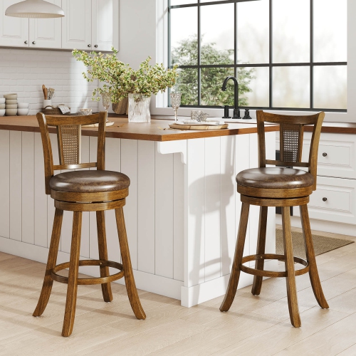 Costway Set of 2/4 Bar Stools 30" Swivel Bar Chairs with PE Rattan Backrest & Footrest