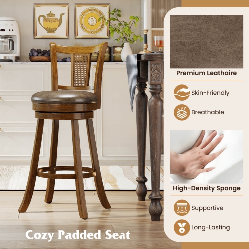 Costway Set of 2/4 Bar Stools 30" Swivel Bar Chairs with PE Rattan Backrest & Footrest