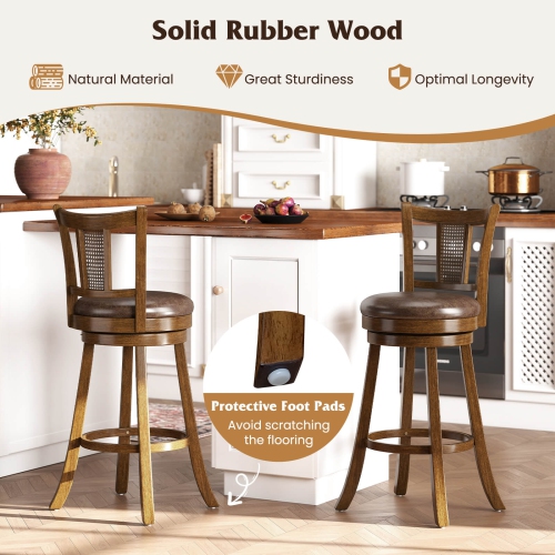 Costway Set of 2/4 Bar Stools 30" Swivel Bar Chairs with PE Rattan Backrest & Footrest