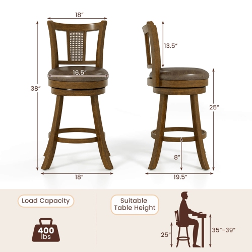 Costway Set of 2/4 Bar Stools 25"/30" Swivel Bar Chairs with PE Rattan Backrest & Footrest