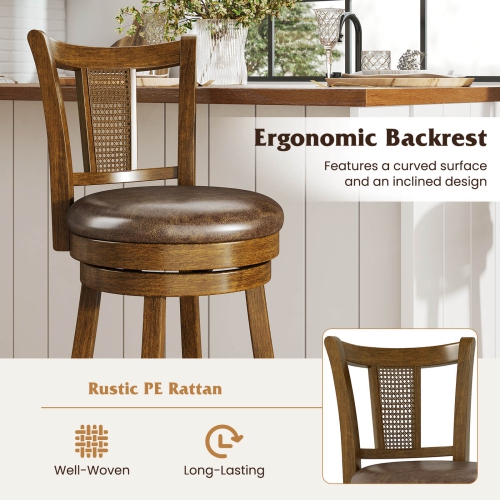 Costway Set of 2/4 Bar Stools 25"/30" Swivel Bar Chairs with PE Rattan Backrest & Footrest