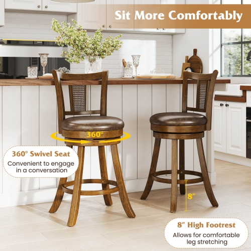 Costway Set of 2/4 Bar Stools 25"/30" Swivel Bar Chairs with PE Rattan Backrest & Footrest