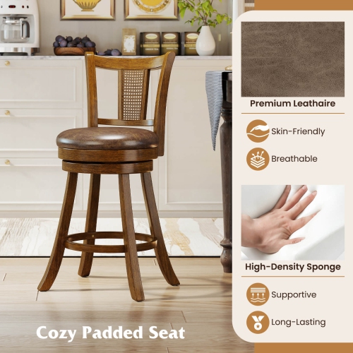 Costway Set of 2/4 Bar Stools 25"/30" Swivel Bar Chairs with PE Rattan Backrest & Footrest