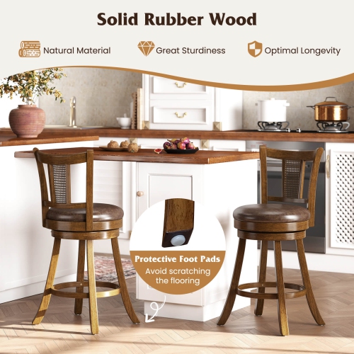 Costway Set of 2/4 Bar Stools 25"/30" Swivel Bar Chairs with PE Rattan Backrest & Footrest