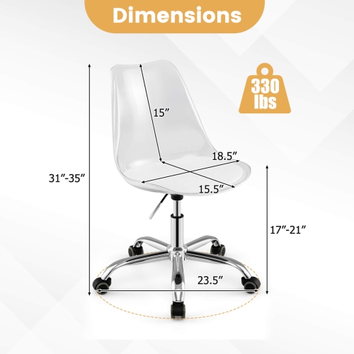 Costway 1/2 PCS Clear Desk Chair with Swivel Seat & Soft PU Leather Cushion Universal Wheels