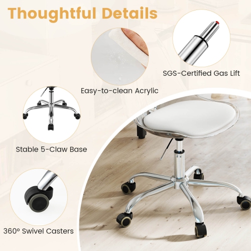 Costway 1/2 PCS Clear Desk Chair with Swivel Seat & Soft PU Leather Cushion Universal Wheels