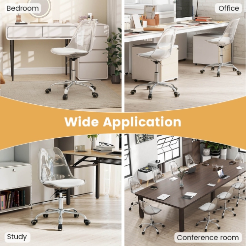 Costway 1/2 PCS Clear Desk Chair with Swivel Seat & Soft PU Leather Cushion Universal Wheels