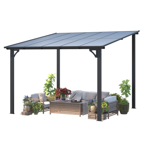 AECOJOY 10’ x 10’ Gazebo, Wall Mounted Pergola on Clearance, Outdoor Patio Gazebo Awnings for Deck, Black