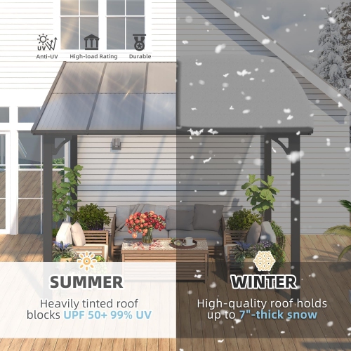 AECOJOY 10’ x 10’ Gazebo, Wall Mounted Pergola on Clearance, Outdoor Patio Gazebo Awnings for Deck, Black