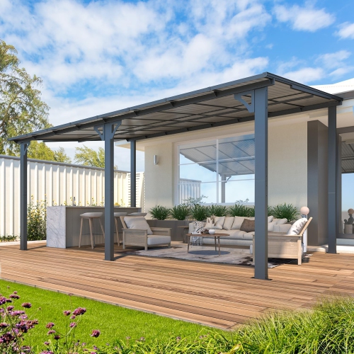 AECOJOY – Abri de jardin de 16 x 10 pi, pergola murale en liquidation, auvent pour abri de jardin extérieur pour terrasse, noir