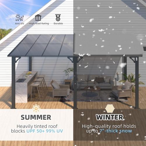 AECOJOY – Abri de jardin de 16 x 10 pi, pergola murale en liquidation, auvent pour abri de jardin extérieur pour terrasse, noir