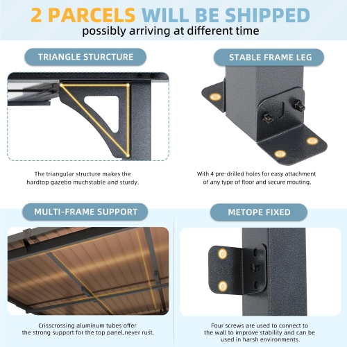 AECOJOY – Abri de jardin de 16 x 10 pi, pergola murale en liquidation, auvent pour abri de jardin extérieur pour terrasse, noir