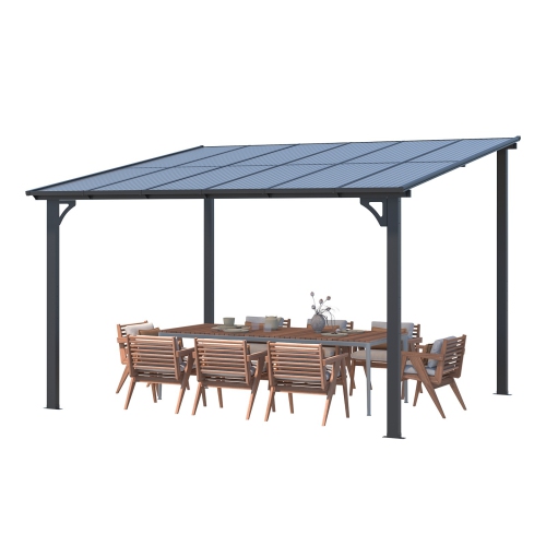 AECOJOY 12’ x 10’ Gazebo, Wall Mounted Pergola on Clearance, Outdoor Patio Gazebo Awnings for Deck, Black