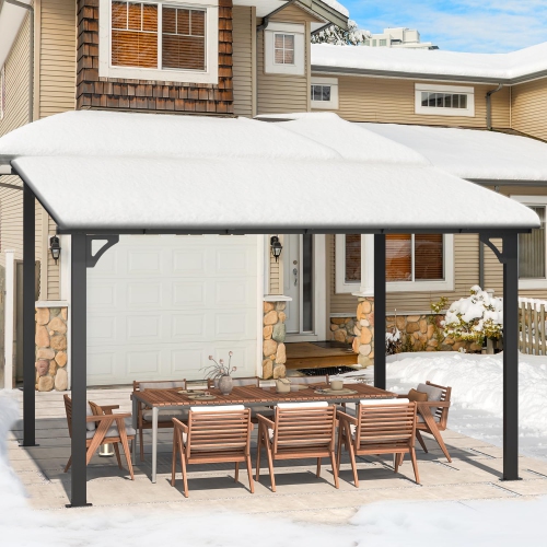 AECOJOY 12’ x 10’ Gazebo, Wall Mounted Pergola on Clearance, Outdoor Patio Gazebo Awnings for Deck, Black