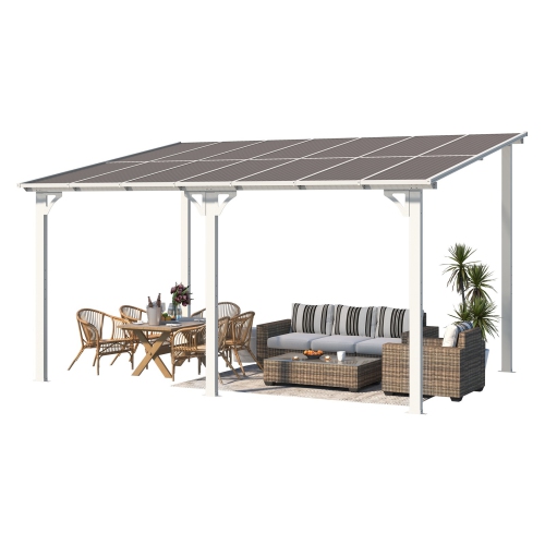 AECOJOY 14’ x 10’ Gazebo, Wall Mounted Pergola on Clearance, Outdoor Patio Gazebo Awnings for Deck, White