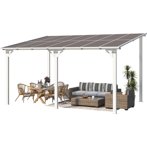 AECOJOY 14’ x 10’ Gazebo, Wall Mounted Pergola on Clearance, Outdoor Patio Gazebo Awnings for Deck, White
