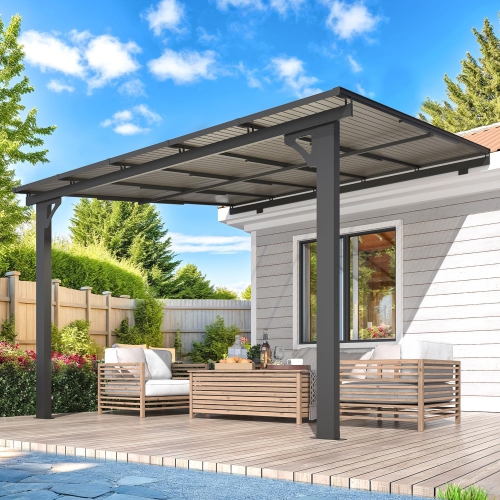AECOJOY – Grand abri de jardin mural de 10 x 10 pi, pergola pour abri de jardin extérieur à hauteur réglable pour patio
