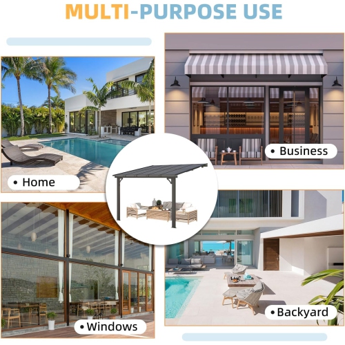 AECOJOY – Grand abri de jardin mural de 10 x 10 pi, pergola pour abri de jardin extérieur à hauteur réglable pour patio