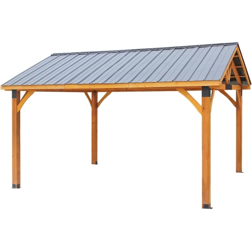 AECOJOY – Abri de jardin en bois de 14 x 12 pi en liquidation pour barbecue extérieur avec toit en pyramide en polycarbonate à isolation thermique