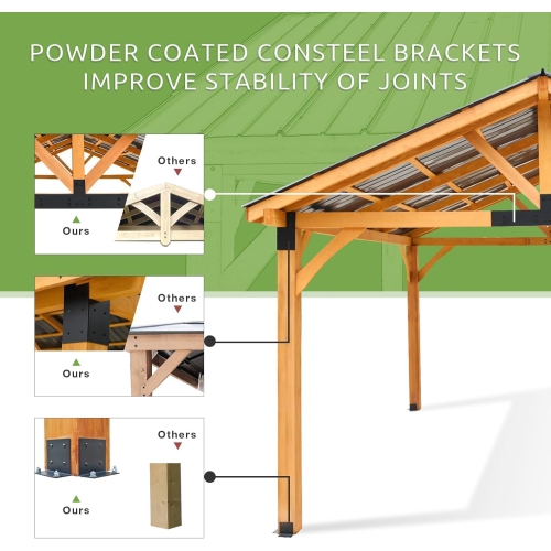 AECOJOY – Abri de jardin en bois de 14 x 12 pi en liquidation pour barbecue extérieur avec toit en pyramide en polycarbonate à isolation thermique
