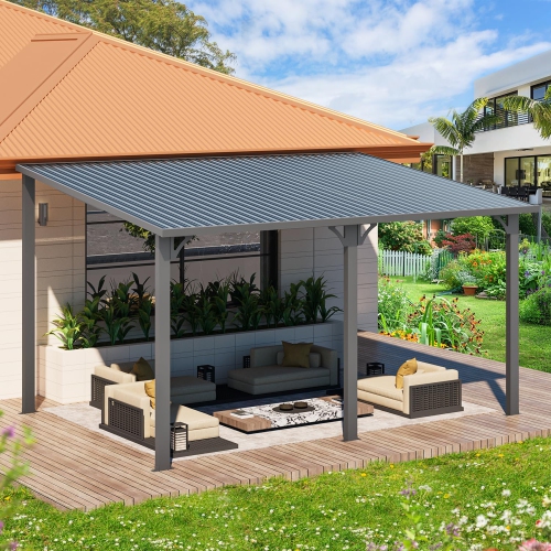 AECOJOY 14' x 10' Hardtop Gazebo Outdoor Pergola, Heavy Duty Lean to Metal Pergolas and Gazebos Clearance