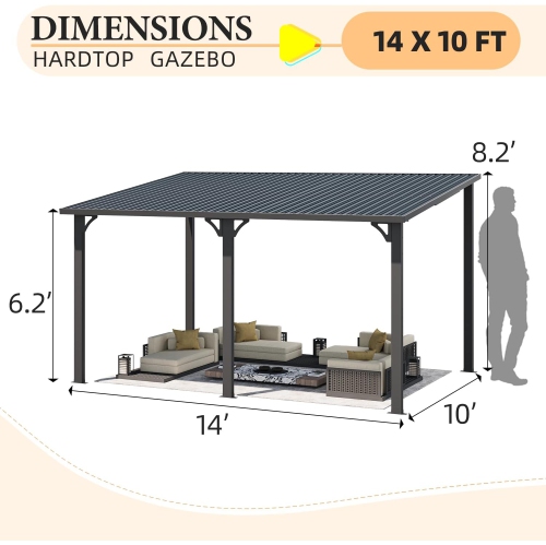 AECOJOY 14' x 10' Hardtop Gazebo Outdoor Pergola, Heavy Duty Lean to Metal Pergolas and Gazebos Clearance