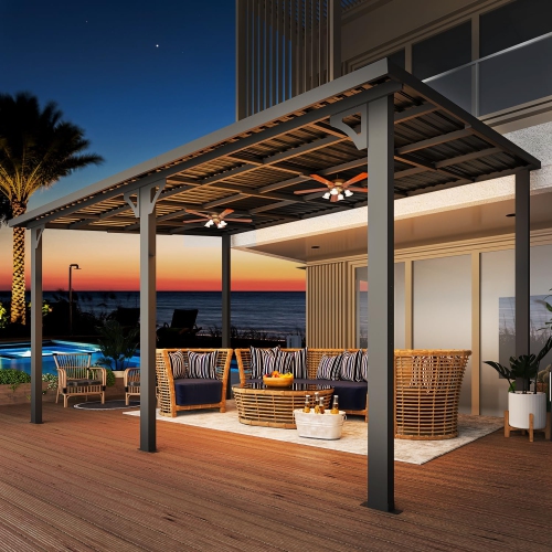 AECOJOY 14' x 10' Hardtop Gazebo Outdoor Pergola, Heavy Duty Lean to Metal Pergolas and Gazebos Clearance