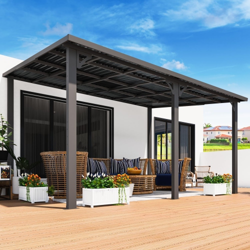 AECOJOY 14' x 10' Hardtop Gazebo Outdoor Pergola, Heavy Duty Lean to Metal Pergolas and Gazebos Clearance