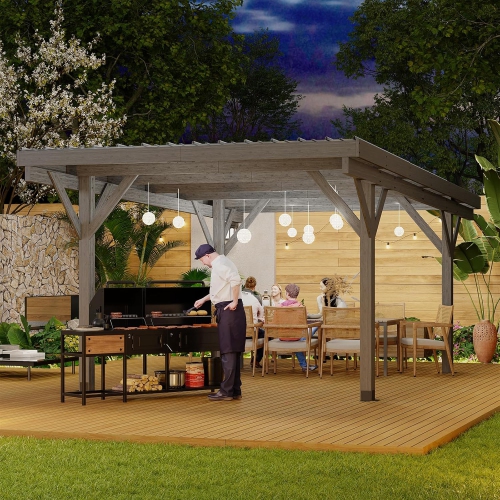 AECOJOY 12'x17' Wood Gazebo, Hardtop Outdoor Pergolas for Patio, Heavy Duty Gazebos on Clearance