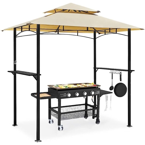 AECOJOY 8' x 5' Outdoor Grill Gazebo Canopy, BBQ Canopy for Outdoor Grill, 2- Tier BBQ Gazebo Shelter for Patio