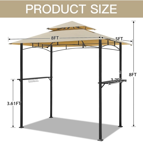 AECOJOY 8' x 5' Outdoor Grill Gazebo Canopy, BBQ Canopy for Outdoor Grill, 2- Tier BBQ Gazebo Shelter for Patio