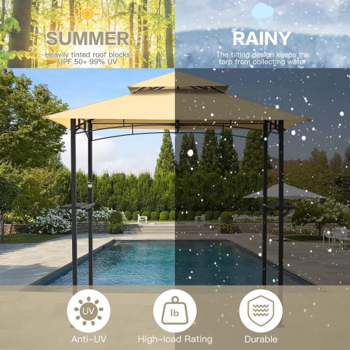 AECOJOY 8' x 5' Outdoor Grill Gazebo Canopy, BBQ Canopy for Outdoor Grill, 2- Tier BBQ Gazebo Shelter for Patio