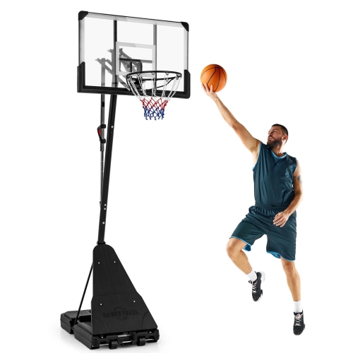Goplus 4.9-10 FT Basketball Hoop System with 44 Inch Shatterproof Backboard with Wheels
