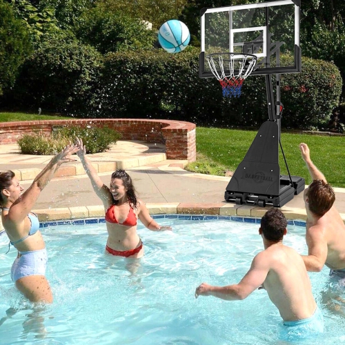 Goplus 4.9-10 FT Basketball Hoop System with 44 Inch Shatterproof Backboard with Wheels