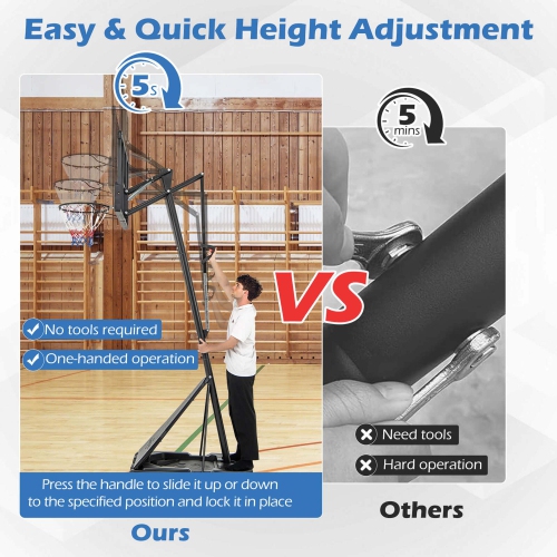 Goplus 4.9-10 FT Basketball Hoop System with 44 Inch Shatterproof Backboard with Wheels