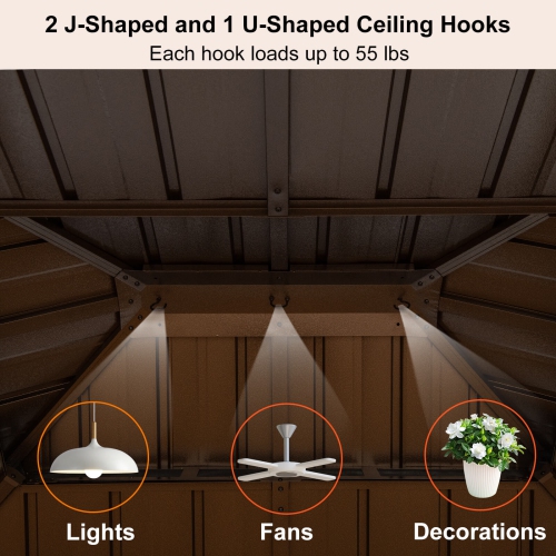 Abri de jardin à toit rigide de 12 pi et 12 x 10/12 de Costway avec filet, toit en métal galvanisé robuste à double toit