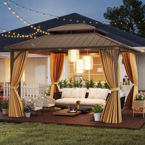 Costway 12 X 10/12 X 12 FT Hardtop Gazebo with Netting Heavy-Duty Double-Roof Galvanized Metal Top