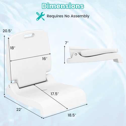 Costway Poolside Chair for Edge of Pool with Back Support & Handles Portable Picnic Chair White/Blue/Pink/Green