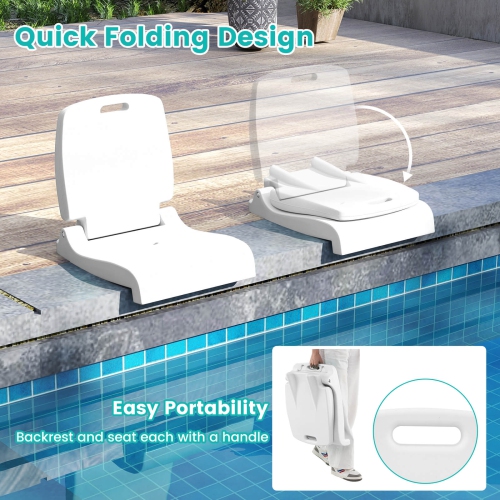 Costway Poolside Chair for Edge of Pool with Back Support & Handles Portable Picnic Chair White/Blue/Pink/Green