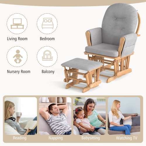 Ensemble fauteuil berçant coulissant Relax de Baby Nursery et pouf avec coussin