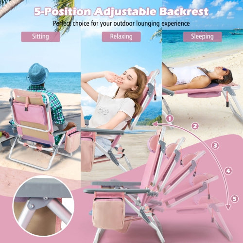 Costway 2-Pack Folding Backpack Beach Chair Table Set 5-Position Outdoor Reclining Chair